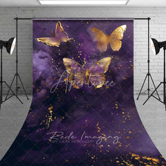 Aperturee - Aperturee Purple Gold Butterfly Sweep Photo Backdrop Elegant Insect Art Background Dreamy Fantasy Wing Floor Prop