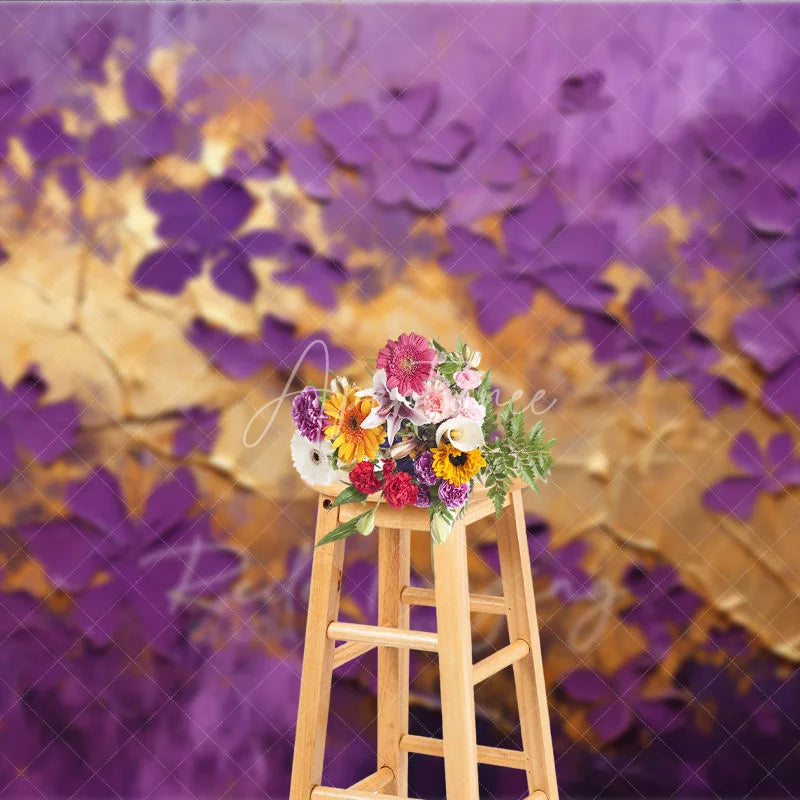 Aperturee - Aperturee Purple Gold Floral Texture Backdrop Abstract Violet Flowers Gold Leaf Background Luxury Photography Banner
