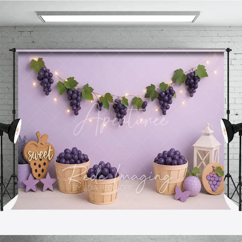 Aperturee - Aperturee Purple Grape Harvest and Lavender Garden Photo Backdrop Sweet Vineyard Birthday Photography Background