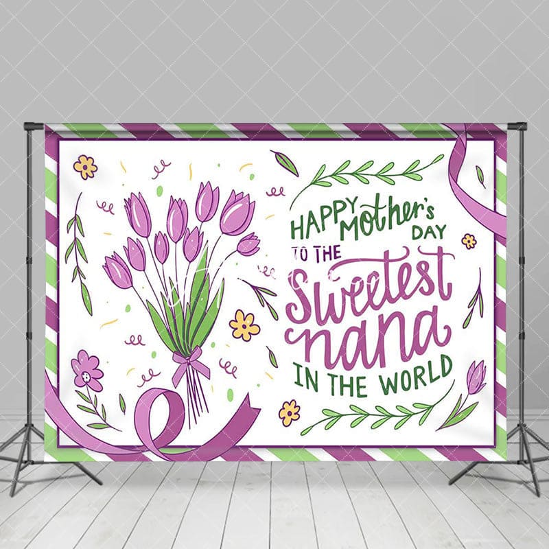 Aperturee - Aperturee Purple Green Floral Sweetest Nana Mothers Day Backdrop