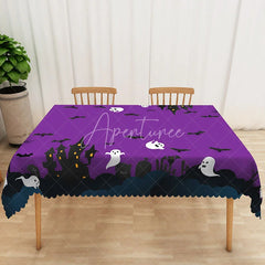 Aperturee - Aperturee Purple Halloween Rectangle Tablecloth with Black Bats and Ghosts for Spooky Night Party Decorations