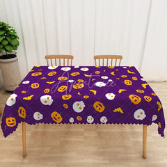 Aperturee - Aperturee Purple Halloween Rectangle Tablecloth with Pumpkins Skulls and Bats for Spooky Party Decor
