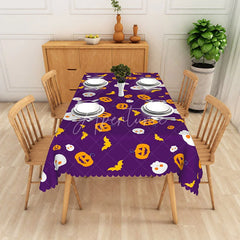 Aperturee - Aperturee Purple Halloween Rectangle Tablecloth with Pumpkins Skulls and Bats for Spooky Party Decor