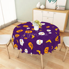 Aperturee - Aperturee Purple Halloween Round Tablecloth with Jack-o’-Lanterns and Skulls for Spooky and Fun Party Decor