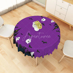 Aperturee - Aperturee Purple Halloween Round Tablecloth with Phantom Bat Pattern for Spooky and Gothic Party Decorations