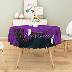 Aperturee - Aperturee Purple Halloween Round Tablecloth with Phantom Bat Pattern for Spooky and Gothic Party Decorations