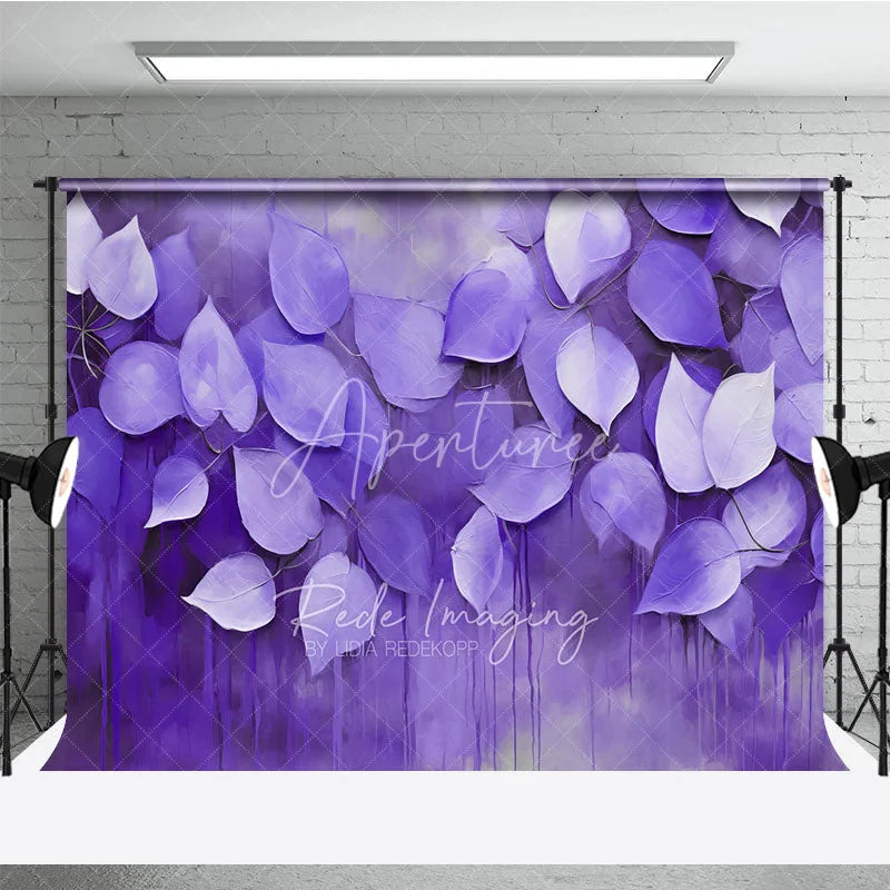 Aperturee - Aperturee Purple Leaves Oil Painting Backdrop Violet Monochrome Foliage Art Background Moody Photography Studio Prop