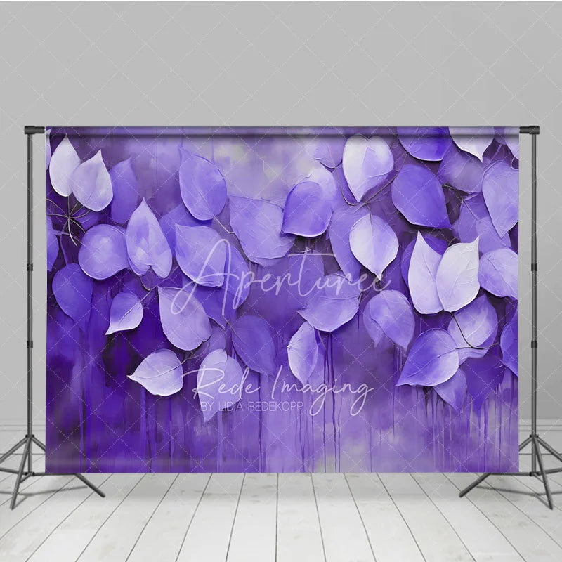 Aperturee - Aperturee Purple Leaves Oil Painting Backdrop Violet Monochrome Foliage Art Background Moody Photography Studio Prop