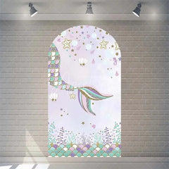 Aperturee - Aperturee Purple Mermaid Princess Arch Backdrop Shimmery Underwater Sea Birthday Arch Decor Girls Party Photo Prop with Shells