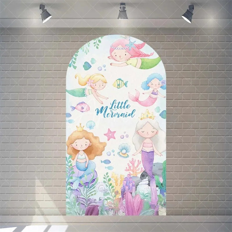 Aperturee - Aperturee Purple Mermaid Princess Arch Backdrop Shimmery Underwater Sea Birthday Arch Decor Girls Party Photo Prop with Shells
