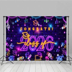 Aperturee - Aperturee Purple Neon Brick Wall Congrats Class of 2026 Backdrop