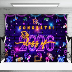 Aperturee - Aperturee Purple Neon Brick Wall Congrats Class of 2026 Backdrop