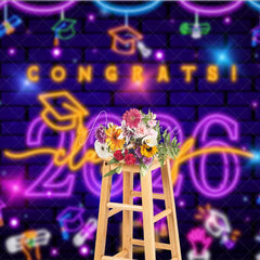 Aperturee - Aperturee Purple Neon Brick Wall Congrats Class of 2026 Backdrop
