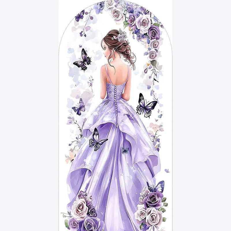 Aperturee - Aperturee Purple Quinceanera Butterfly Backdrop Elegant 15th Birthday Party Decor Floral Garden Photo Wall for Girls Celebration