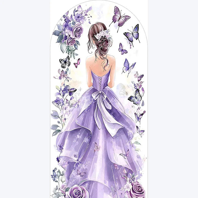Aperturee - Aperturee Purple Quinceanera Butterfly Backdrop Elegant 15th Birthday Party Decor Floral Garden Photo Wall for Girls Celebration