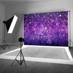 Aperturee - Aperturee Purple Starry Night Photography Backdrop Abstract Galaxy Forest Photo Background Magic Dreamy Sky Photo Booth Prop