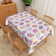 Aperturee - Aperturee Purple Yellow Patterned Egg Rectangle Tablecloth Colorful Easter Holiday Table Cover Spring Party Home Decor