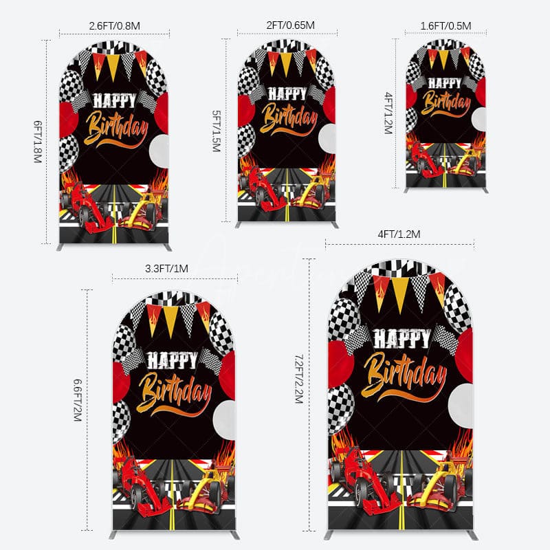 Aperturee - Aperturee Race Game Balloon Flags Fast Birthday Arch Backdrop