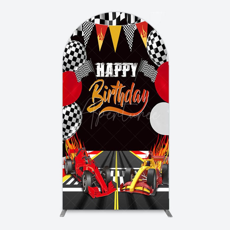 Aperturee - Aperturee Race Game Balloon Flags Fast Birthday Arch Backdrop