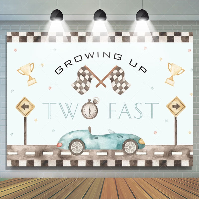 Aperturee - Aperturee Racing Car Two Fast Happy Birthday Backdrop Sports Party Decor Boys Photo Booth Background