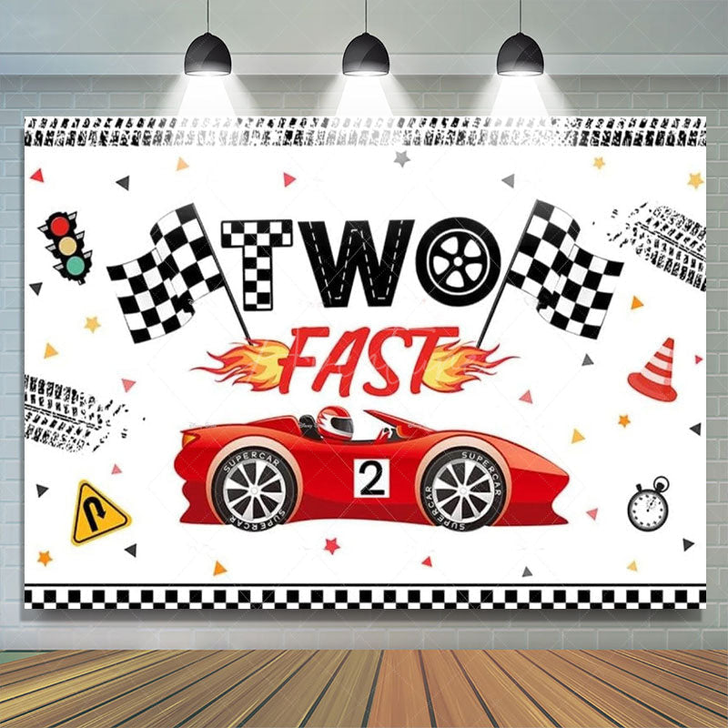 Aperturee - Aperturee Racing Car Two Fast Happy Birthday Backdrop Sports Party Decor Boys Photo Booth Background