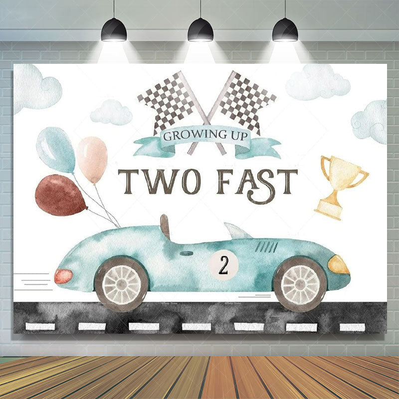 Aperturee - Aperturee Racing Car Two Fast Happy Birthday Backdrop Sports Party Decor Boys Photo Booth Background