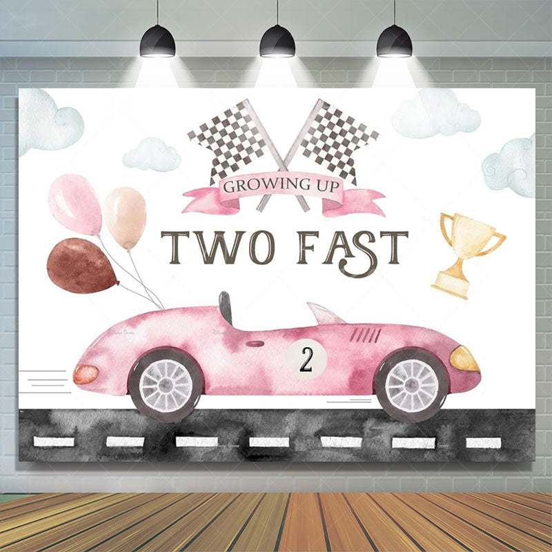 Aperturee - Aperturee Racing Car Two Fast Happy Birthday Backdrop Sports Party Decor Boys Photo Booth Background