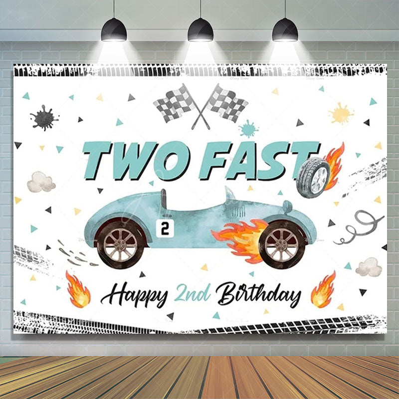 Aperturee - Aperturee Racing Car Two Fast Happy Birthday Backdrop Sports Party Decor Boys Photo Booth Background
