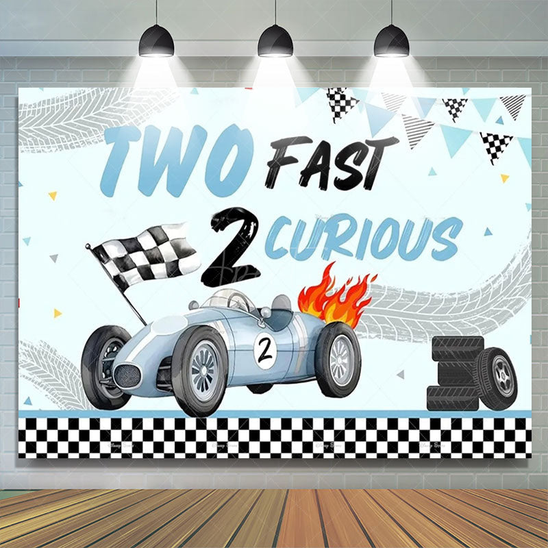 Aperturee - Aperturee Racing Car Two Fast Happy Birthday Backdrop Sports Party Decor Boys Photo Booth Background