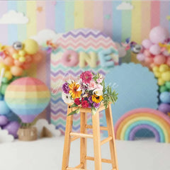 Aperturee - Aperturee Rainbow 1st Birthday Photography Backdrop Hot Air Balloon and Sun Party Banner