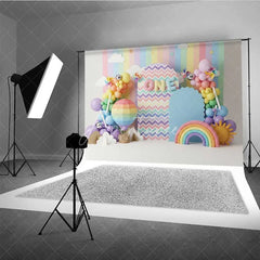 Aperturee - Aperturee Rainbow 1st Birthday Photography Backdrop Hot Air Balloon and Sun Party Banner