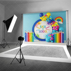 Aperturee - Aperturee Rainbow Back To School Backdrop Colored Pencils Balloon Garland Background Kindergarten Photography Banner