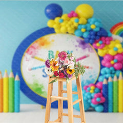 Aperturee - Aperturee Rainbow Back To School Backdrop Colored Pencils Balloon Garland Background Kindergarten Photography Banner