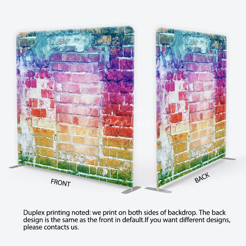 Aperturee - Aperturee Rainbow Distressed Brick Wall Tension Fabric Backdrop Colorful Urban Graffiti Photography Background