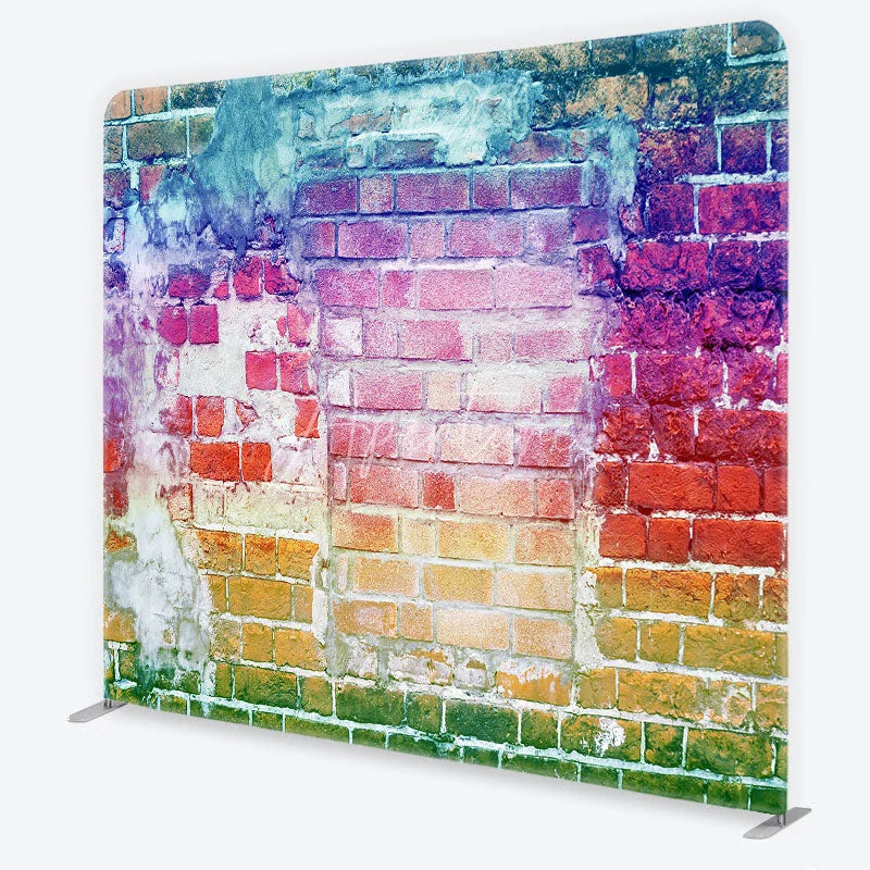 Aperturee - Aperturee Rainbow Distressed Brick Wall Tension Fabric Backdrop Colorful Urban Graffiti Photography Background