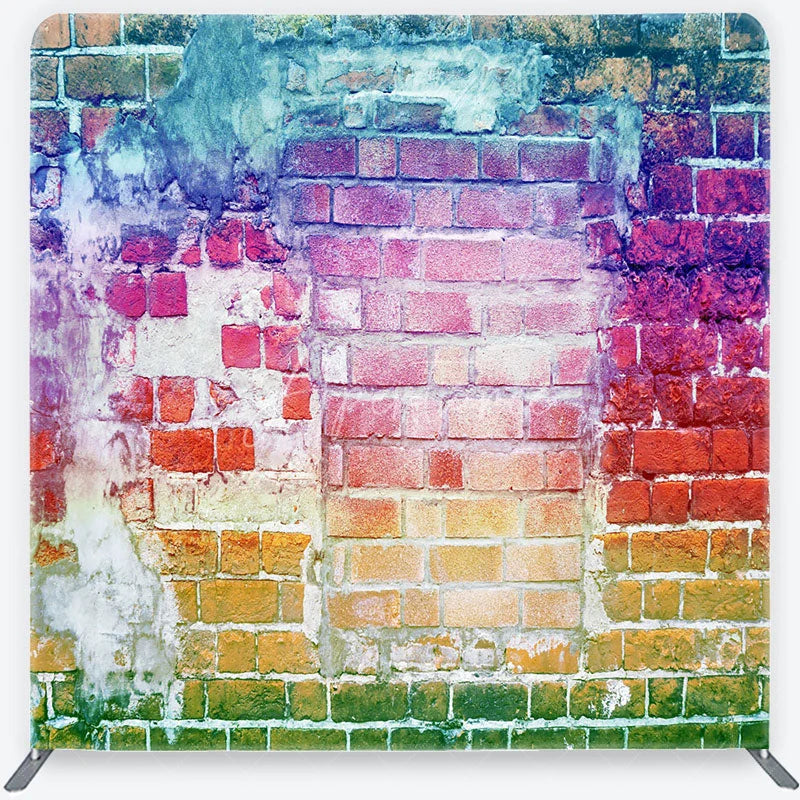 Aperturee - Aperturee Rainbow Distressed Brick Wall Tension Fabric Backdrop Colorful Urban Graffiti Photography Background