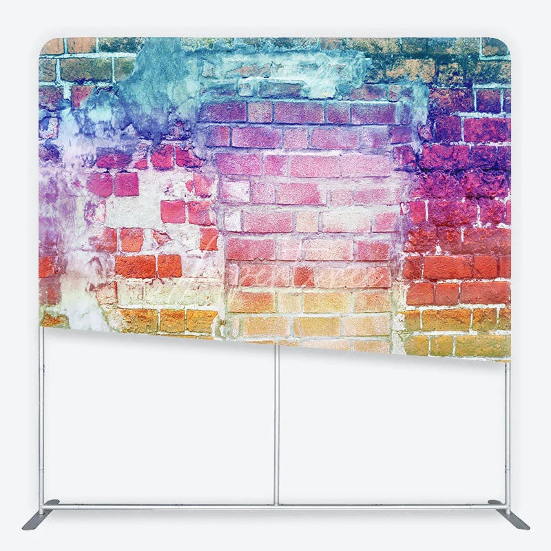 Aperturee - Aperturee Rainbow Distressed Brick Wall Tension Fabric Backdrop Colorful Urban Graffiti Photography Background