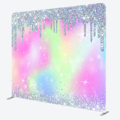 Aperturee - Aperturee Rainbow Silver Glitter Party Pillow Cover Backdrop