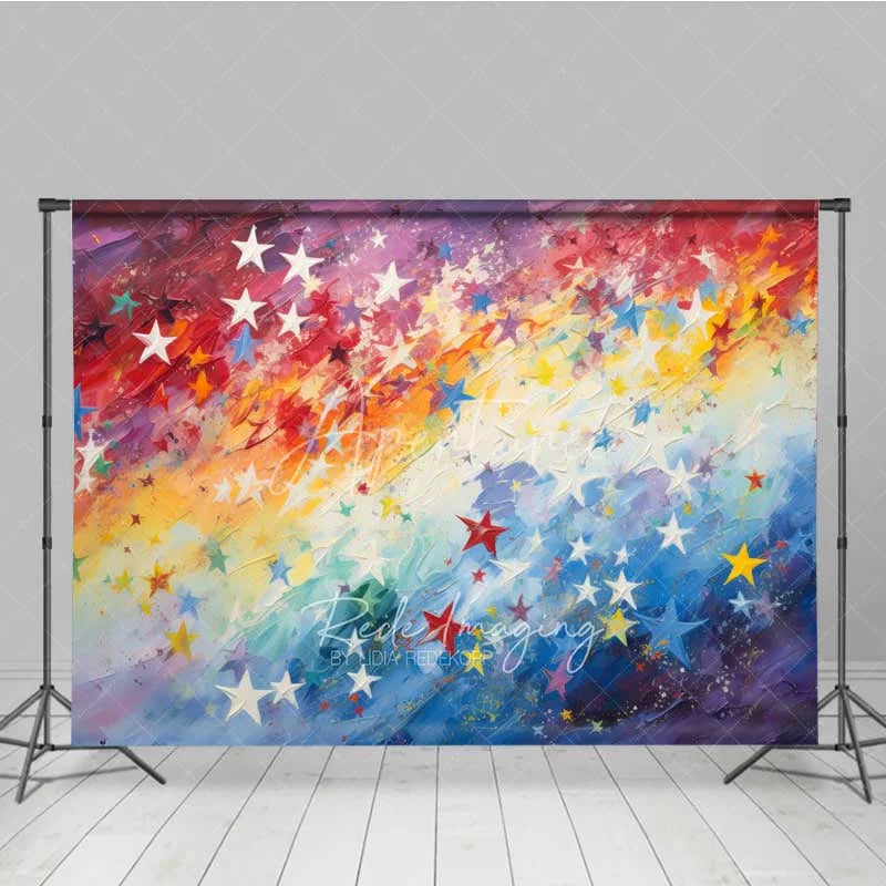 Aperturee - Aperturee Rainbow Star Texture Photography Backdrop Colorful Oil Painting Sky Photo Background Vibrant Abstract Art Photo Booth