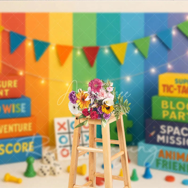 Aperturee - Aperturee Rainbow Stripes Board Game Photo Backdrop Space Mission and Block Party Photography Background