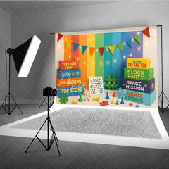Aperturee - Aperturee Rainbow Stripes Board Game Photo Backdrop Space Mission and Block Party Photography Background