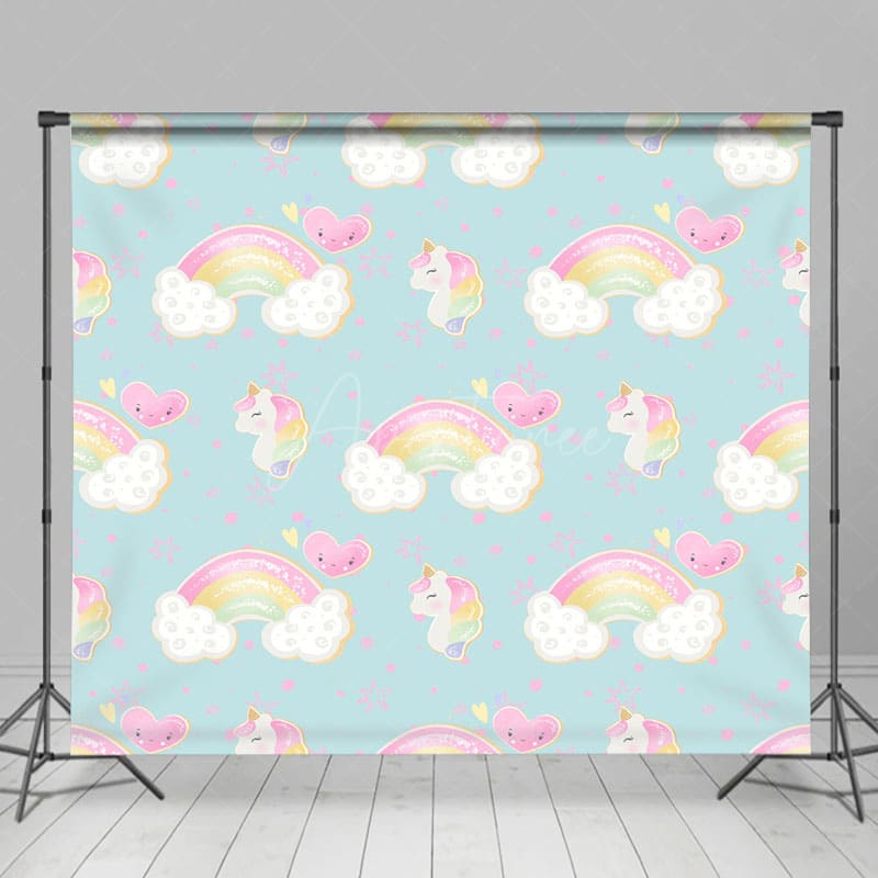 Aperturee - Aperturee Rainbow Unicorn Heart Cartoon Cake Smash Backdrop