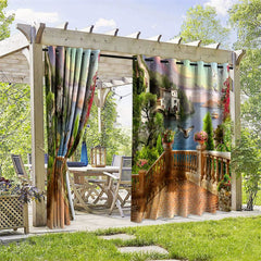 Aperturee - Aperturee Rainbow Wonderland Waterproof Printed Outdoor Curtains