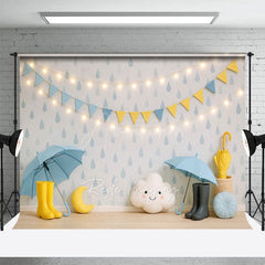 Aperturee - Aperturee Rainy Day With Umbrellas Cloudy Cake Smash Backdrop