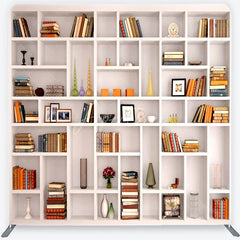 Aperturee - Aperturee Realistic Bookshelf with Classic Books and Elegant Decor Square Double-Sided Backdrop Study Library Photo Prop