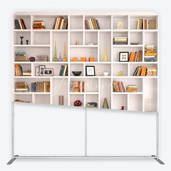 Aperturee - Aperturee Realistic Bookshelf with Classic Books and Elegant Decor Square Double-Sided Backdrop Study Library Photo Prop