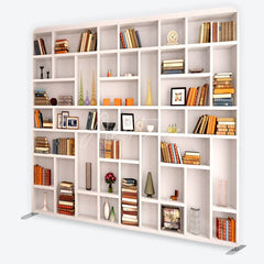 Aperturee - Aperturee Realistic Bookshelf with Classic Books and Elegant Decor Square Double-Sided Backdrop Study Library Photo Prop