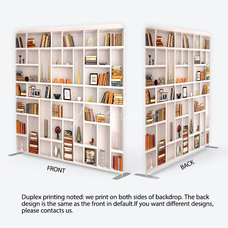 Aperturee - Aperturee Realistic Bookshelf with Classic Books and Elegant Decor Square Double-Sided Backdrop Study Library Photo Prop