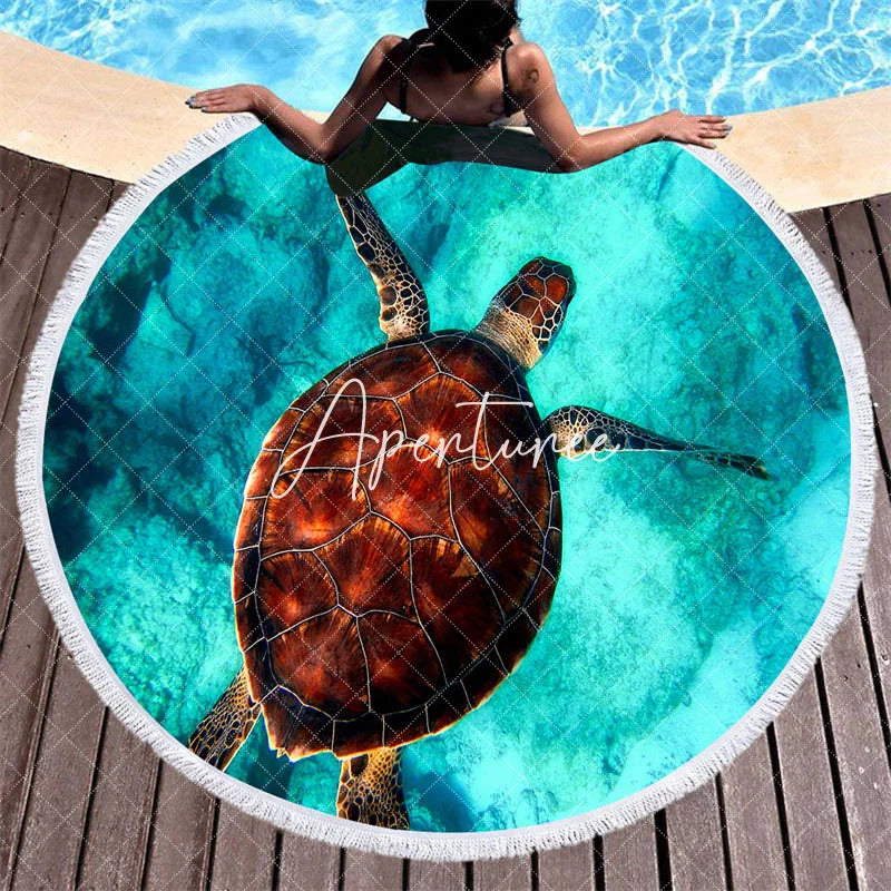 Aperturee - Aperturee Realistic Photography Of Turtle Round Beach Towel