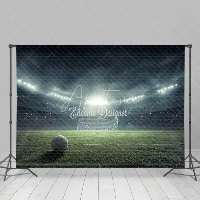 Aperturee - Aperturee Realistic Soccer Field Stadium Lights Backdrop Night Game Sports Party Photography Background